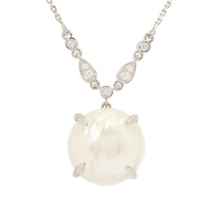 South Sea Mabe Cultured Pearl & White Zircon Sterling Silver Necklace (17mm)