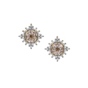 Pink Morganite & White Zircon 9K Gold Earrings ATGW 1.40cts