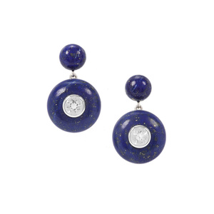 Sar-i-Sang Lapis Lazuli Earrings with Crystal Quartz in Sterling Silver 35.40cts