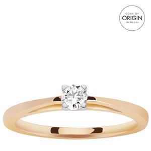 9K Gold Ring with De Beers Code of Origin Diamond 0.19ct