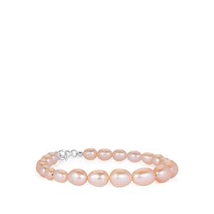  Naturally Papaya Cultured Pearl Sterling Silver Graduated Bracelet 