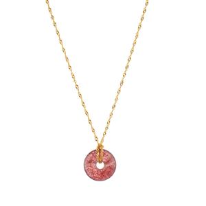 15cts Strawberry Quartz Gold Tone Sterling Silver Necklace 
