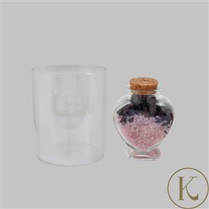 Kimbie Home Hurricane Tea Light Holder With Garnet & Rose Quartz Gemstones