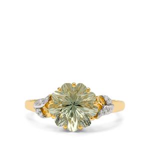Lehrer Nine Pointed Star Green Amethyst & Diamond 9K Gold Ring ATGW 3.45cts