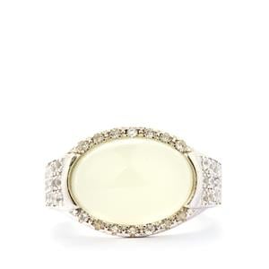 Mutton Fat Jade & White Topaz Sterling Silver Ring ATGW 8.40cts