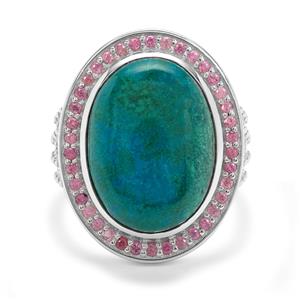 Congo Chrysocolla & Nigerian Pink Sapphire Sterling Silver Ring ATGW 12.60cts