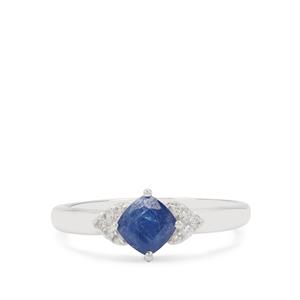 Burmese Blue Sapphire & White Zircon Sterling Silver Ring ATGW 0.90ct