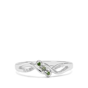 1/20ct Green, White Diamonds Sterling Silver Ring 