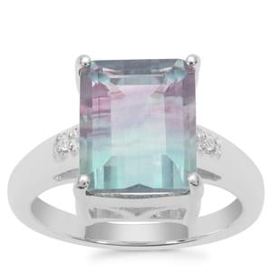 Zebra Fluorite Ring with White Zircon in Sterling Silver 5.57cts