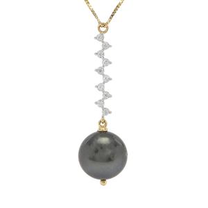 Tahitian Cultured Pearl & White Zircon 9K Gold Necklace