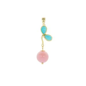 Peruvan Pink Opal Pendant with Amazonite in Gold Tone Sterling Silver ATGW 6.60cts
