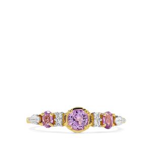 Natural Purple Sapphire & White Zircon 9K Gold Ring ATGW 1cts