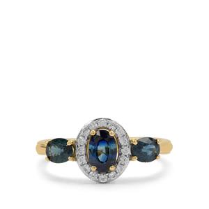 Blue Sapphire & White Zircon 9K Gold Ring ATGW 1.65cts