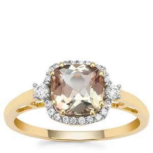 Watermelon Oregon Sunstone Ring with White Zircon in 9K Gold 1.59cts