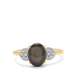 Black Star Sapphire & White Zircon 9K Gold Ring ATGW 3cts