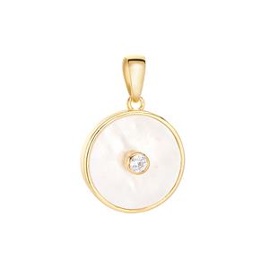 Mother of Pearl & White Zircon Gold Tone Sterling Silver Pendant (17.50mm)