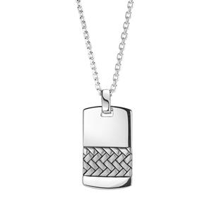 20/22" Sterling Silver Altro Herringbone Patterned Dog Tag Pendant on Adjustable Square Cable Chain17.50g