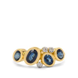 Madagascan Blue Sapphire & White Zircon 9K Gold Ring ATGW 1.75cts
