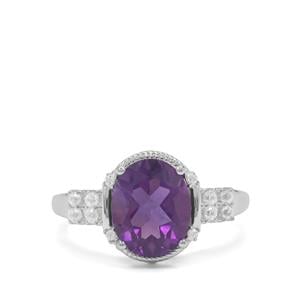 Zambian Amethyst Ring with White Zircon in Sterling Silver 2.60cts