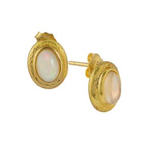 Australian Opal Gold Tone Sterling Silver Earrings 