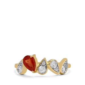 Songea Red Sapphire & White Zircon 9K Gold Ring ATGW 1.10cts