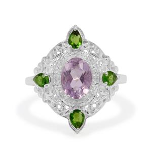 Rose De France Amethyst, Chrome Diopside & White Zircon Sterling Silver Ring ATGW 1.95cts