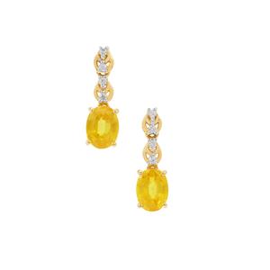 Bang Kacha Yellow Sapphire & White Zircon 9K Gold Earrings ATGW 3.55cts