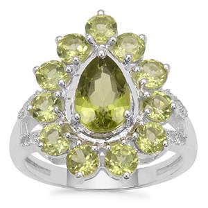 Changbai Peridot Ring with White Zircon in Sterling Silver 3.75cts