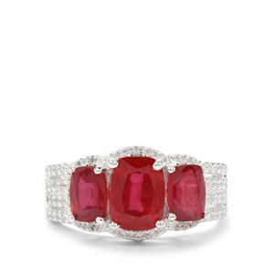 Bemainty Ruby Ring with White Zircon in Sterling Silver 3cts