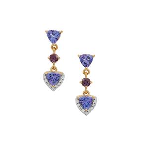 AA Tanzanite, Mahenge Purple Spinel & White Zircon 9K Gold Earrings ATGW 1.75cts