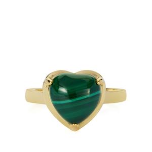 6ct Malachite Gold Tone Sterling Silver Heart Ring