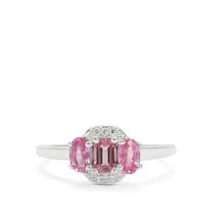 Sakaraha Pink Sapphire & White Zircon Sterling Silver Ring ATGW 1ct