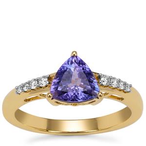 AAA Tanzanite Ring with Diamond in 18K Gold 1.30cts 