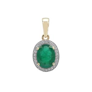 Kafubu Emerald Pendant with White Zircon in 9K Gold 1.90cts