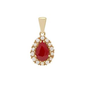 Burmese Ruby & Kaori Cultured Seed Pearl 9K Gold Pendant