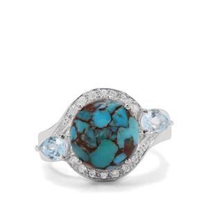 Egyptian Turquoise, Sky Blue Topaz & White Zircon Sterling Silver Ring ATGW 6.19cts