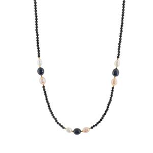 Freshwater Cultured Pearl & Black Spinel Gold Tone Sterling Silver Necklace 