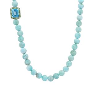 Larimar, Swiss Blue Topaz & Tsavorite Garnet Sterling Silver Necklace ATGW 157cts