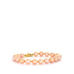 Naturally Papaya Cultured Pearl Gold Tone Sterling Silver Bracelet (8mm x 7mm)