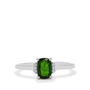Chrome Diopside Ring with White Zircon in Sterling Silver 0.95ct