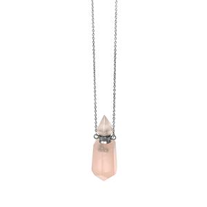 Rose Quartz Perfume Bottle Necklace in Sterling Silver 17.5-19.5