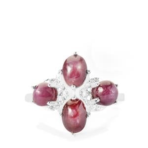 Bharat Star Ruby Ring with White Zircon in Sterling Silver 5.17cts