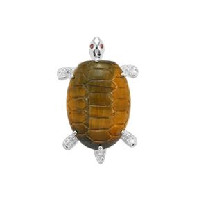 Victorian Tortoise style Tiger's Eye Sterling Silver Brooch ATGW 17.40cts