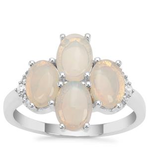 Coober Pedy Jelly Opal Ring with White Zircon in Sterling Silver 1.86cts
