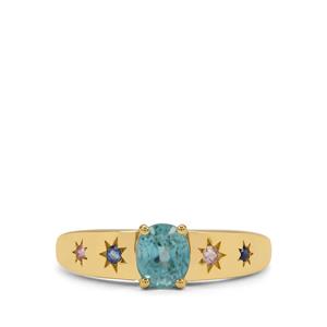 Ratanakiri Blue Zircon, Pink Sapphire & Blue Sapphire 9K Gold Ring ATGW 1.20cts
