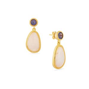 Rainbow Moonstone & Colour Change Fluorite Gold Tone Sterling Silver Earrings ATGW 11.70cts 