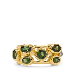 Chrome Tourmaline Ring with White Zircon in 9K Gold 1.15cts