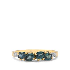 Nigerian Blue Sapphire & White Zircon 9K Gold Ring ATGW 1.10cts