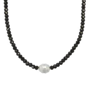 South Sea Cultured Pearl & Black Spinel Sterling Silver Necklace 