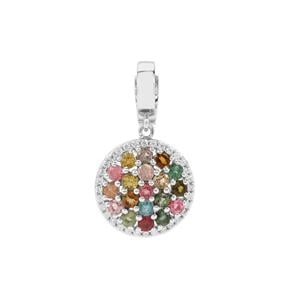 Rainbow Tourmaline Pendant with White Zircon in Platinum Plated Sterling Silver 3.12cts